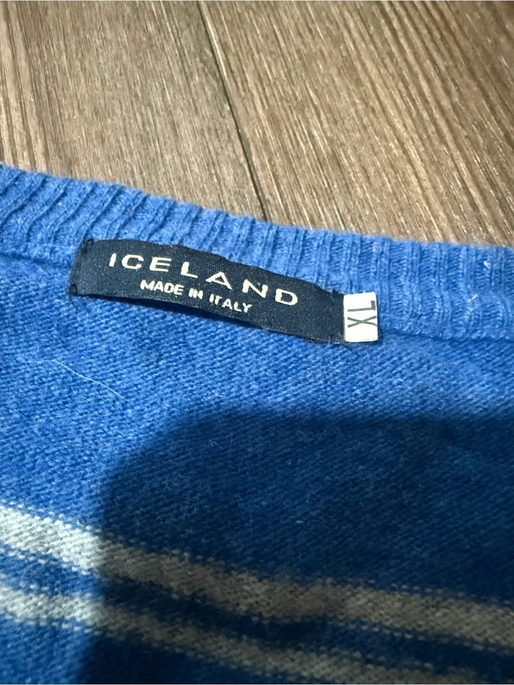 Iceland Italy Blue Striped Wool V-Neck Sweater XL Made in Italy